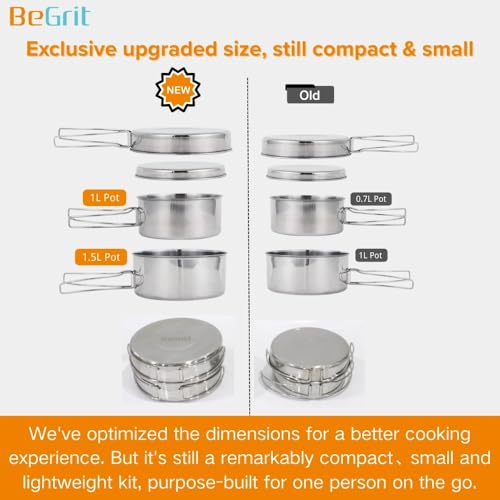 BeGrit Backpacking Camping Cookware Mini Picnic Camping Cooking Mess Kit with Pot and Pan Set for Hiking - color: Silver 8pcs