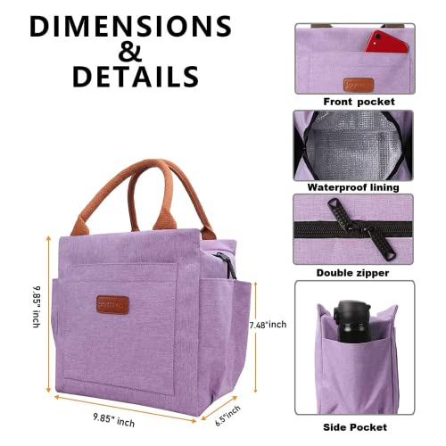 Joymee Lunch Bag Women Insulated Lunch Box Reusable Leakproof Large Spacious Cooler Tote for Women Men Adult with Bottle Holder and Side Pockets for Work Office Travel Picnic - Purple - color: 04 Purple