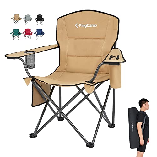 KingCamp Heavy Duty Oversized Comfy Folding Outdoor Portable Lawn Adults Bag Chair with Cooler for Outside Camp, Sports, Picnic, Stadium… - color: Khaki, size: 1 Pack