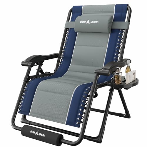 Amopatio Zero Gravity Reclining Patio Chair XXL Foldable Lounge Chair with Removable Cup Holder/Headrest/Footrest 500LBS Capacity Portable for Outdoor Patio Pool Backyard,Blue-Gray - color: Blue-gray, style: 33in-1pc