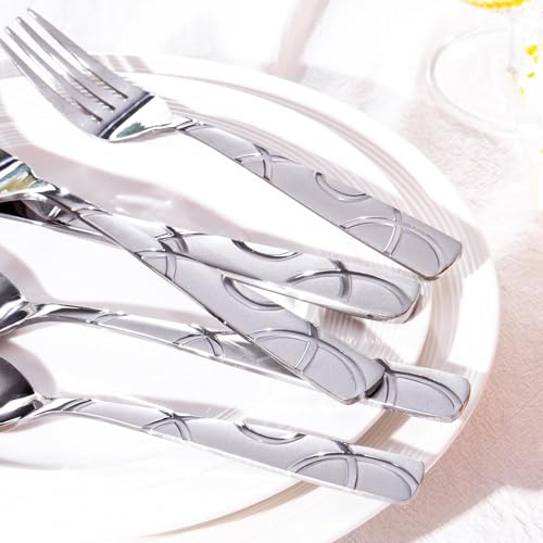 HIKAA 60PCS Stainless Steel Silverware Set, Modern Flatware Set for Kitchen, Mirror Polished Cutlery Set with Forks, Spoons and Knives，Dishwasher Safe - size: Standard 60PCS