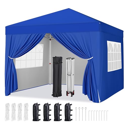 Yaheetech 10x10 Pop Up Canopy with 4 Removable Sidewalls, Portable Enclosed Instant Tent, Waterproof Outdoor Tent, Beach Sun Shelter with 4 Sandbags, 12 Stakes & 4 Ropes, Blue - color: Blue, size: 10x10
