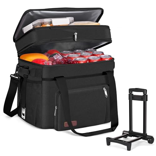 MIYCOO Cooler Bag Double Deck - 60 Can Leakproof Insulated Portable Soft Lunch Cooler, Extra Large Expandable Ice Chest Cooler for Beach, Picnic, Camping, Shopping - color: Black, size: 31l With Wheels