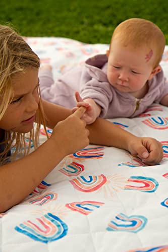 Shwally The Picnic Mat - Indoor/Outdoor Rug with Hand-Drawn Designs - Machine Washable, Water Resistant, Durable & Wipeable Material - Foldable & Easy to Carry - Large - style: Wavy Rainbows