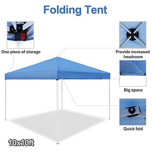 JupiterForce 10 x 10 Pop Up Height Adjustable Canopy Tent Sun Protection Waterproof Instant Shelter Portable Folding Canopy with Ropes Stakes Roller Carry Bag, Blue - color: Blue