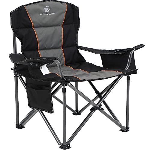 ALPHA CAMP Heavy Duty Camping Chair 500LBS Capacity, Oversized Folding Chair for Heavy People, Padded Portable Outdoor Chair with Cooler Bag & Cup Holder for Camping, Fishing, Beach - color: Black, size: 1PC