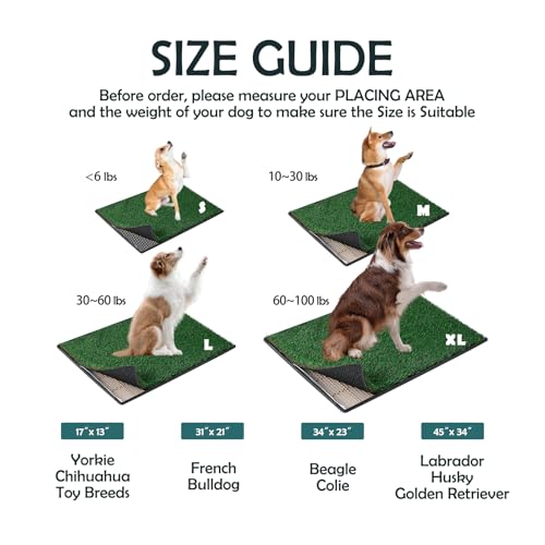 MEEXPAWS Dog Grass Pee Pads for Dogs with Tray | Medium 31×21 in | 2× Dog Artificial Grass Pads Replacement| Rapid Drainage | Indoor Litter Box | Hemmed Edge - size: Medium - 31 X 21 Inch
