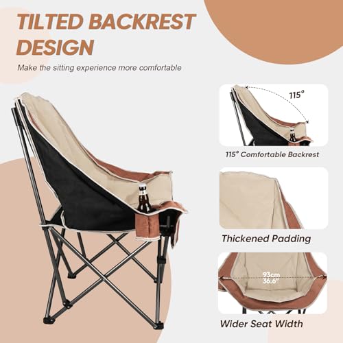 Northroad Folding Camping Chair,Oversized Portable Camp Chair w/Cup Holder,Heavy Duty Padded Lawn Chair Support 300 LBS for Outdoor, Tailgates, Beach, Hiking, and Picnics - color: Moca
