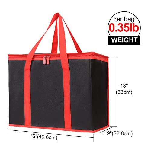 Bodaon 1-Pack Insulated Reusable Grocery Shopping Bags, X-Large Picnic Cooler Bag with Top Cold, Insulated Food/Pizza Delivery Bag (Black-Red Edge) - color: Black-red Edge, size: X-Large