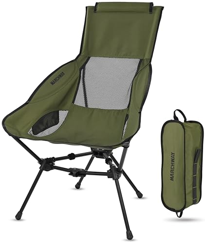 MARCHWAY Lightweight Folding High Back Camping Chair with Head Support, Stable Portable Compact for Outdoor Camp, Travel, Beach, Picnic, Festival, Hiking, Backpacking (Highback Green) - color: Highback Green