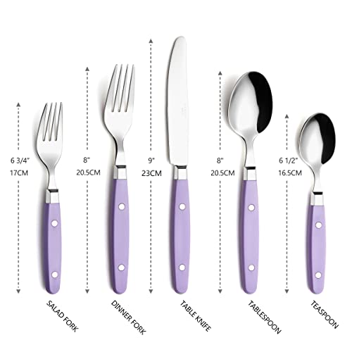 ANNOVA Silverware Set, Retro/Rivet Colorful Stainless Steel Tableware Kitchen Flatware Set Utensils, Includes Dinner Knives, Forks, Spoons, Salad Forks & Dessert Spoons (Lilac, 20 Pieces) - color: Lilac, size: 20 Pieces