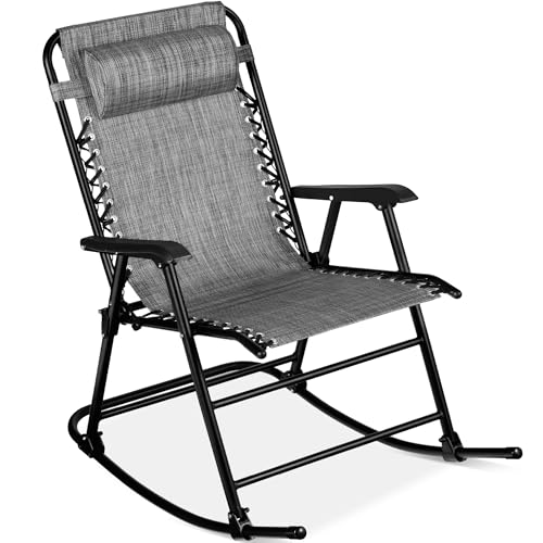 Best Choice Products Outdoor Zero Gravity Rocking Chair, Folding Reclining Patio Lounge Chair with Adjustable Pillow for Lawn, Beach, Camping - Gray - color: Gray