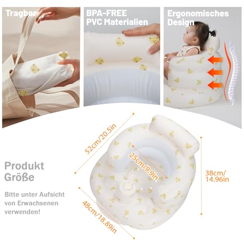 AirSwim Inflatable Baby Seat, Inflatable Baby Chair for Babies 3 Months and Up, Summer Blow Up Chair with Built in Air Pump, Infant Floor Seats for Learning to Sit, Palying, Camping, Bear Head - color: Bear Head