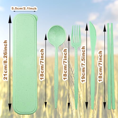4 Sets Reusable Utensils Set with Case,Camping Cutlery Set Travel Silverware Set with Case Lunch Utensils Set for Work,Utensil Sets for Lunch Picnic Daily Use Outdoor (Lightgreen) - color: Lightgreen