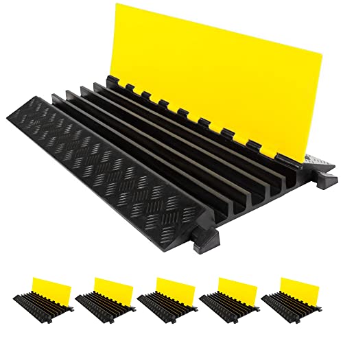 Electriduct Extreme Rubber 5 Channel Cable Protector 36" Wire Cover with 1-3/8" Channels - Black/Yellow - Pack of 5 - color: Black Base / Yellow Lid, size: 5 Channel Cable Protector | Pack of 5