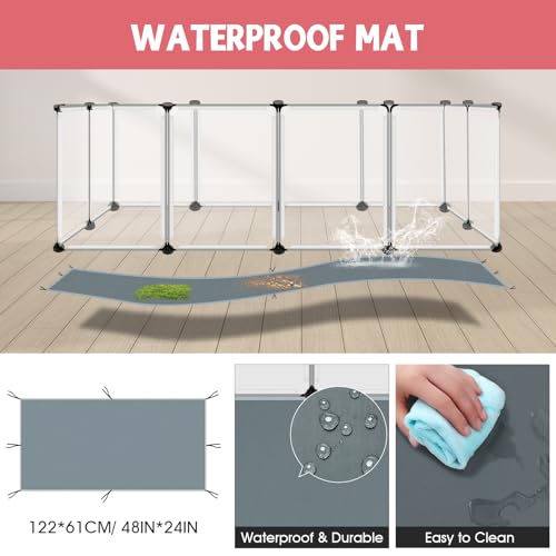 32 Panels Small Animal Playpen, 48" x 32" x 24" Transparent Playpen with Waterproof Mat,Plastic Enclosure,Puppy Play Pen for Chicken,Pet Fence for Guinea Pigs,Bunny,Ferrets,Hamsters,Hedgehogs Indoor - color: 48"L x 32"W x 24"H, style: 32 Plastic Panels