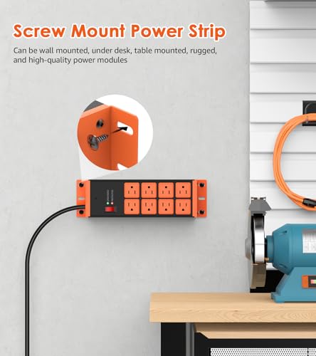 HHSOET 2 Pack Heavy Duty Power Strip 8 Outlets, Work Shop Outlet Strip Surge Protector 4800J, Industrial Metal 15Amp Power Strip, 6FT Extension Cord, ETL Listed - color: Orange, size: 6ft