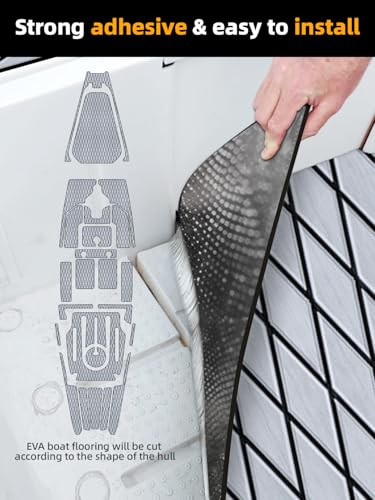 FOCEAN Boat Flooring EVA Foam Boat Decking Marine Mat Non-Slip Self-Adhesive Flooring Sheet for Motorboat Jon Boats Bass Boat Kayak RV Floor, 75''x 28'', Grey with Black Lines - color: Grey With Black Seam Lines, size: 75"L x 28"W x 0.2"Th