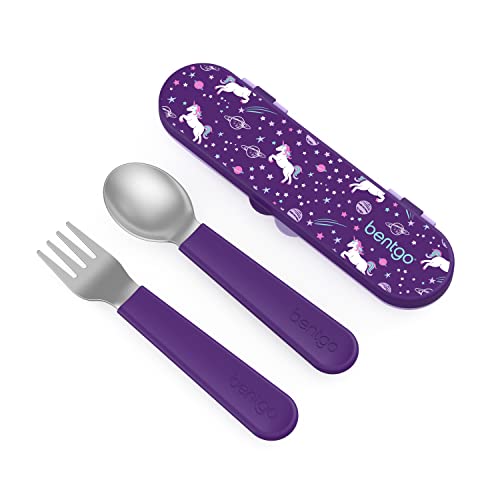 Bentgo Kids Stainless Steel Utensil Set - Reusable Fork, Spoon & Storage Case, PFAS- & BPA-Free, Easy-Grip Handles, Lightweight, Dishwasher Safe, School Lunch, Travel & Outdoors (Unicorn) - color: Unicorn