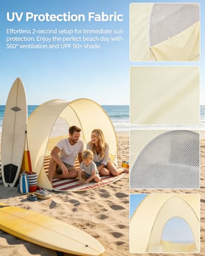 Ultraviolet Protection Pop-up Beach Tent, UPF 50+ Instant Easy Setup Sun Shelter Portable Lightweight Beach Canopy with Carry Bag Waterproof Windproof for 2-4 Person Beach Camping Picnic Backyard (#B) - color: #B