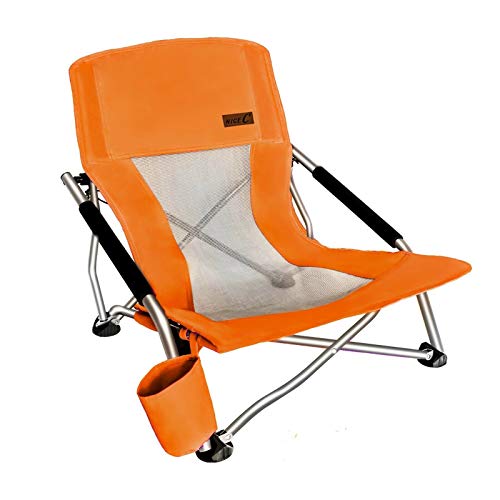 Nice C Chair Beach, Low Beach Chair, Sling, Folding, Portable, Concert, River, Beach Seat, Sillas de Playa, for Adults, Kids, Boat, Sand Chair with Cup Holder & Carry Bag (1 Pack of Orange) - color: Orange
