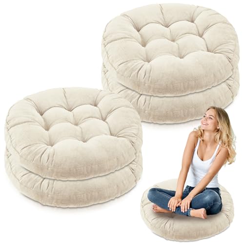 Jerify Floor Pillow Cushions Large Round Square Large Meditation Floor Pillow for Classroom Adult Meditation Picnic Party Seating Learning Daycare School(Round,Beige,4 Pcs) - color: Beige, size: Round