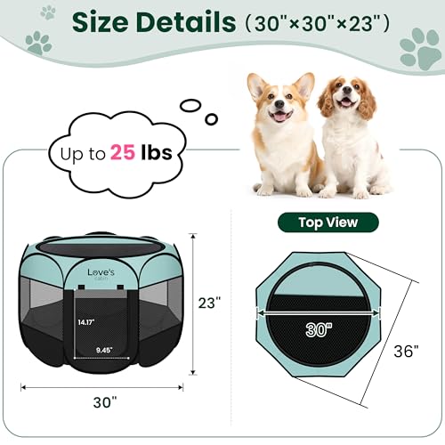 Love's cabin Pet Puppy Dog Playpen, Medium Dog Tent Crates Cage Indoor/Outdoor, Portable Playpen for Cat, Foldable Pop Up Dog Kennel Playpen with Carring Case, Removable Zipper Top, Green - color: Green, size: 30.0"L x 30.0"W x 23.0"H