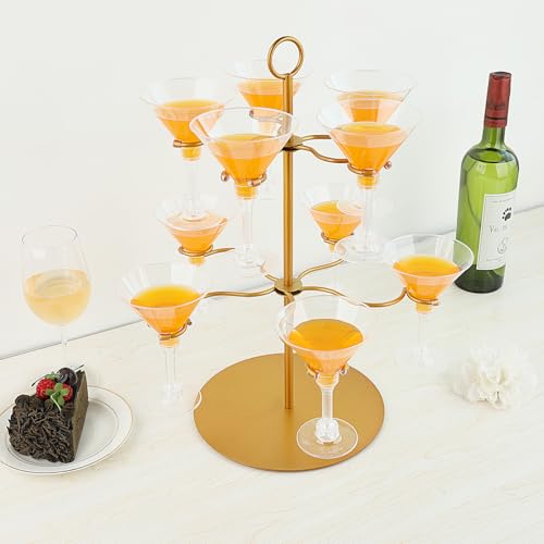 QPIX DIGITAL Champagne Tower,Metal Cocktail Tree Stand 2 Tier - 10 Holders For Champagne, Cocktails, Martini, Margarita Cups at Weddings,Bridal Parties & Events,Cocktail Glass Gold Holder - color: Gold, size: 17"x 13"-10 Holders