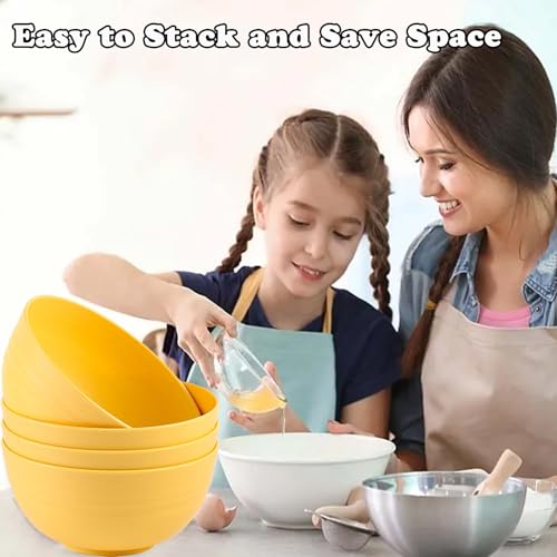 Unbreakable Wheat Straw Cereal Bowls Set of 4, 24 OZ Microwave and Dishwasher Safe Lightweight Soup and Salad Bowl Sets, Reusable Dessert Bowls for Rice, Pasta, Snack, Fruit, BPA Free (Yellow) - color: Orange