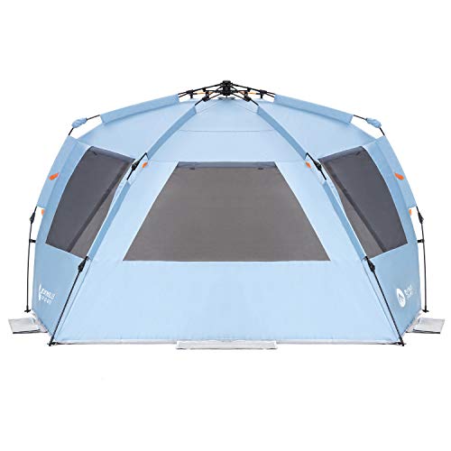 Easthills Outdoors Instant Shader Enhanced Deluxe XL Beach Tent Easy Setup 4-6 Person Popup Sun Shelter 99" Wide for Family UPF 50+ Double Silver Coating with Extended Zippered Porch Sky Blue - color: Instant Shader Enhanced - Sky Blue
