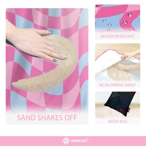 Beach Blanket Waterproof Sandproof Oversized 95”x 80”,Sand Free Beach Mat with Corner Pockets,Portable Mesh Bag for Travel and Outdoor Camping (Dreamsea) (Pinkblue Check) - color: Pinkblue Check