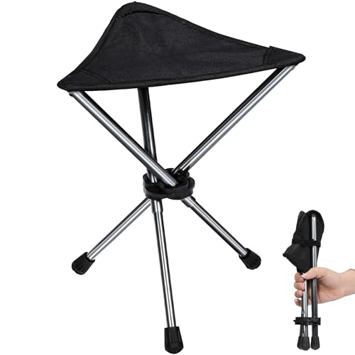 REDCAMP Ultralight Camping Stool with Retractable Legs, Portable 3 Legged Tripod Camping Stools for Adults Fishing Backpacking Hunting, Black - color: Black, style: Ultralight
