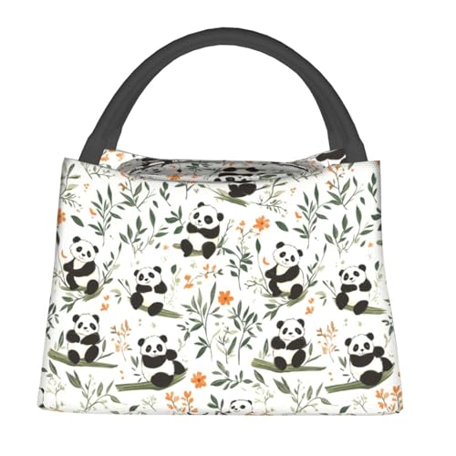 Cute Panda Lunch Box with Botanical Bamboo Pattern for Girls and Adults,Lightweight Handbag with Zipper Closure, Portable Cosmetic Bag for School,Work,Office,Travel and Picnic Gifts - color: Panda