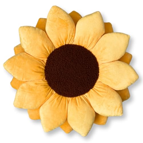 Green Philosophy Co. 3D Sunflower™ Shaped Decorative Throw Pillow - Soft Plush Cushion for Bed and Couch, Cute Boho & Cottagecore Home Decor Accent, Golden Yellow, 20 Inches - color: Golden Yellow