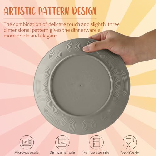 40 PCS Wheat Straw Dinnerware Set | Service for 8 Plastic Dishes Set Unbreakable Plates and Bowls Sets, Drinking Glasses, Dishwasher and Microwave Safe Dish Set for KItchen - Gray Stone - color: Gray Stone, size: 40 PCS