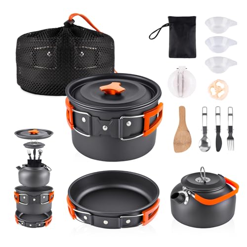 aiGear Camping Cooking Set Cookware Mess Kit with Storage Bag Pot Pan Set Camping Accessories for Outdoor Camping Hiking Picnic Portable and Lightweight Aluminum - color: Orange12pcs
