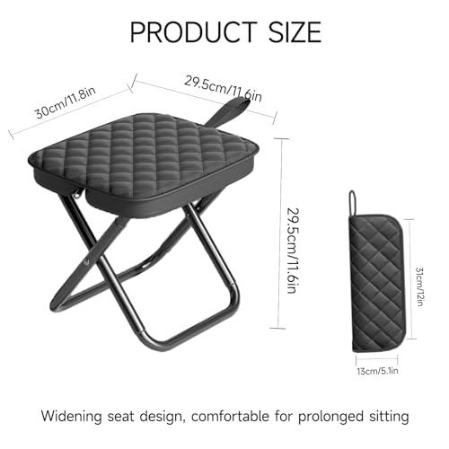 11.8" Foldable Backpack Stool Carbon Steel Collapsible Portable Pocket Chair Thickened Folding Camp Stool 350lbs for Adults Hiking Purse Stools, Black - color: Black
