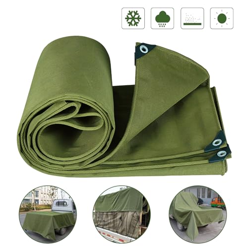 16oz Canvas Tarps 12 x 16FT Heavy Duty Finished Outdoor Multipurpose Tarps UV/Tear/Wear Resistant Tarpaulin Green Tarp Cover for Car Boat Camping Firewood, w/Grommets - size: 12 x 16FT