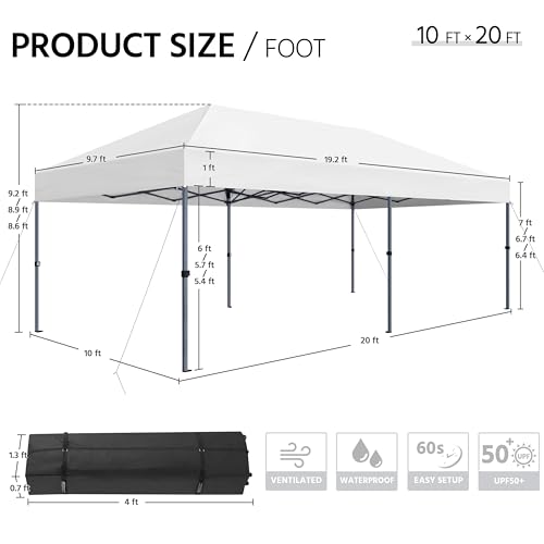 Yaheetech 10×20 Pop Up Canopy Easy Set-up Tent, Portable Outdoor Canopy Instant Tent, Commercial Gazebo with Wheeled Carry Bag & 6 Sandbags for Home, Party & Outdoor Activities, White - color: White, size: 10×20