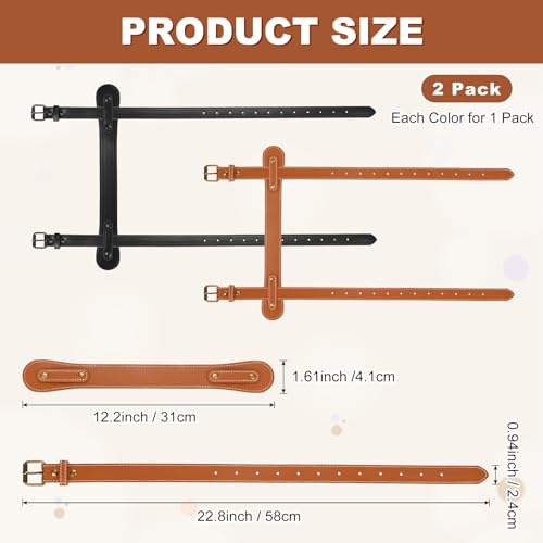 M METERXITY 2-Pack Outdoor Picnic Blanket Carry Strap, 22.8" Portable PU Leather Handle Belt Carrier for Camping/Picnics/Travel, Motorcycle Bedrolls Carrier [Brown, Black] - color: Brown, Black