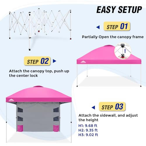 EAGLE PEAK Commercial Canopy 10x10 with Sidewall Storage, Easy OnePerson Setup Pop Up Canopy Tent with Roller Bag, Stakes, Ropes, and Weight Bags, Pink - color: Pink