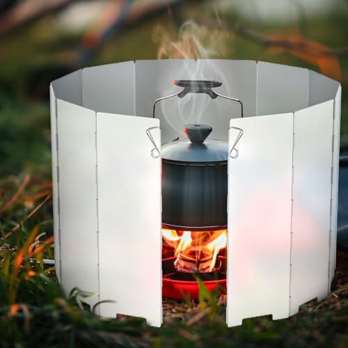 RioRand Folding Ultralight Camping Stove Windscreen Portable Backpacking Stove Windshield, Backpack Windscreen for Butane/Backpacking Stoves, Camp Windshield for Outdoor Camping, Hiking, BBQ 12 Plates - size: 12 Plates