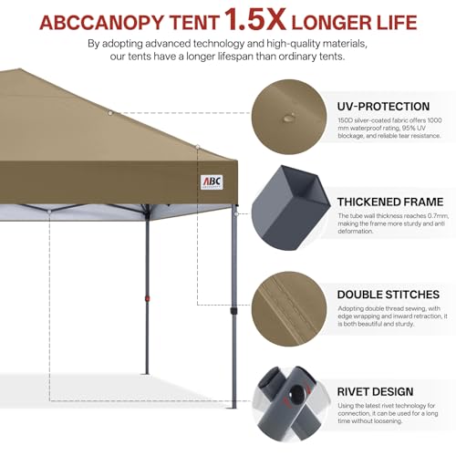 ABCCANOPY 10x20 Pop Up Canopy Tent, Easy Setup Instant Shelter with Wheeled Bag, Heavy Duty Outdoor Canopy for Beach, Market, Backyard, UV Protection, Outdoor Weather Protection (Khaki, 10x20) - color: Khaki, size: 10x20