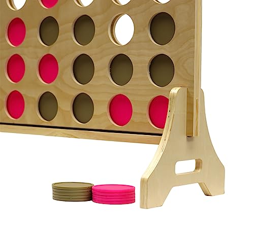 Tailgating Pros Premium Giant Four in a Row with Carrying Case - Jumbo Oversized Outdoor Yard Game - Connect Multiple Pucks in a Row to Win - Many Puck Colors Available! - color: Gold / Pink
