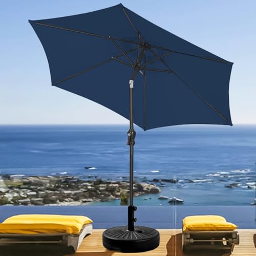 GDY 7.5ft Patio Umbrella Outdoor Umbrella with Tilt, Crank and Umbrella Weighted Base, for Yard/Outdoor/Wedding Parties and Events (Navy Blue) - color: Navy Blue, size: Umbrella+Base