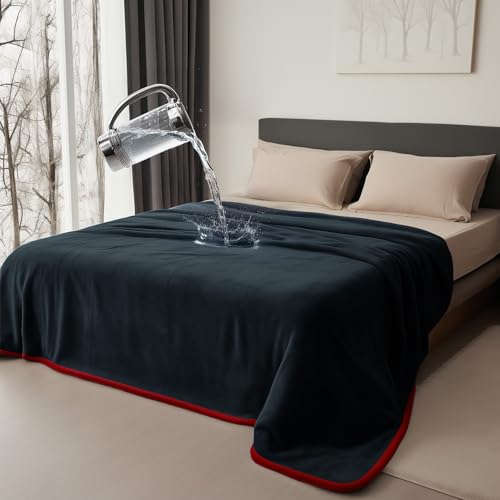 Queen Size Waterproof Blanket – Stain-Proof, Spill-Proof Flannel Blanket for Bed, Couch, Kids & Pets Protection, Reversible Splash-Proof Design (Passion Red & Midnight Black, 80x90) - color: Velvet Red/Obsidian Black, size: Queen