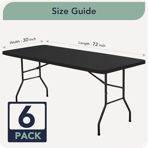 6ft Fitted Tablecloth Rectangle - 6 Pack Outdoor Picnic Table Covers with Elastic, Washable Folding Table Protector for Party Banquet Graduation, 30x72 Inch, Black - color: Black, size: 30x72 Inch, 6 Pack