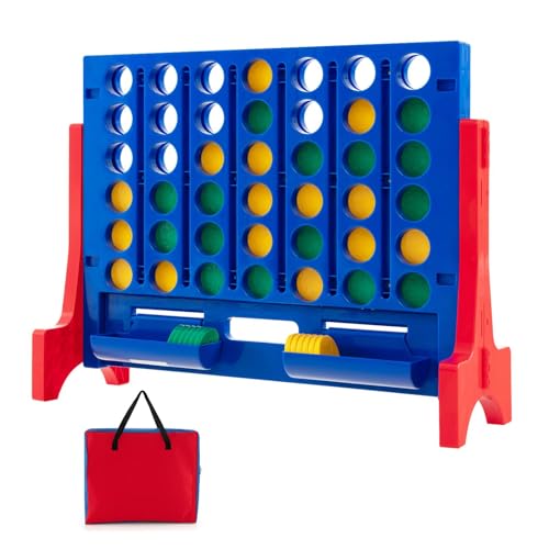 KOTEK 1.6 FT Tall Giant 4-in-A-Row, Jumbo 4-to-Score Game with Carrying Bag & 42 Coins, Quick Release Slider, Indoor Outdoor Family Board Game for Kids Adults, Freestanding/Wall-Mounted (Red) - color: Red