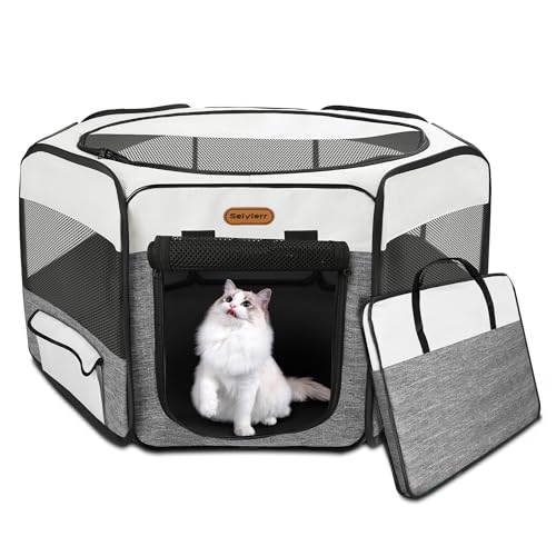 Seiyierr Dog Playpen, Portable Pet Play Pen Foldable Carrying Case, Puppy Pens Outsid for Small Cat Indoor/Outdoor, Removable Mesh Shade Cover - color: Grey, size: Medium