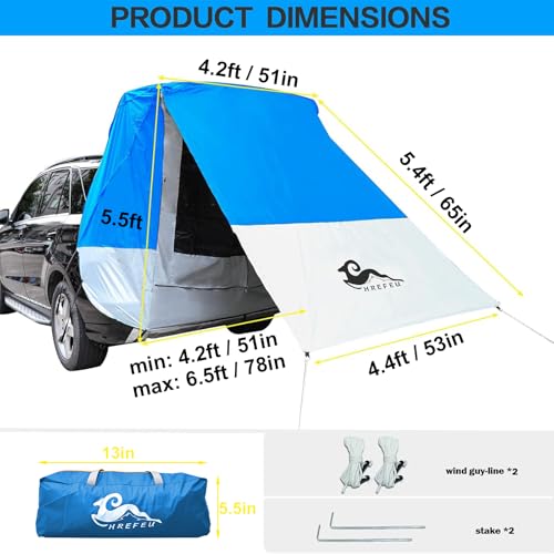 SUV Tent Car Awning, UPF 50++ with Portable Waterproof Storage Bag, Tear-Resistant, Large Space, Good Vision, Smooth Ventilation, Suitable for Outdoor Beach Camping Auto Canopy Shade… - color: Blue